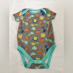 Kidgets Gray One-Piece Bodysuit with Multicolor Dinosaur Print and Teal Trim